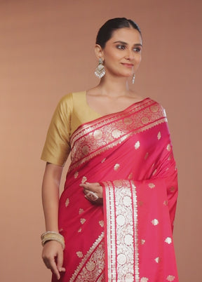Pink Banarasi Silk Saree With Blouse Piece