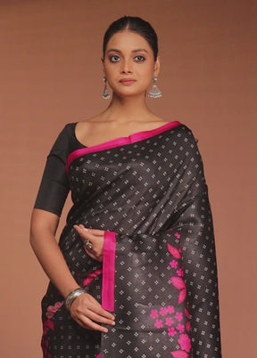 Black Printed Pure Silk Saree Without Blouse Piece