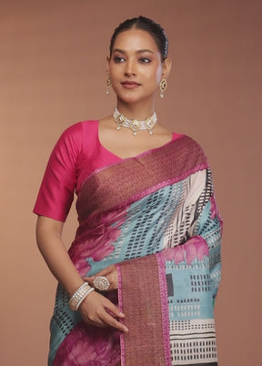 Blue Tussar Silk Saree With Blouse Piece