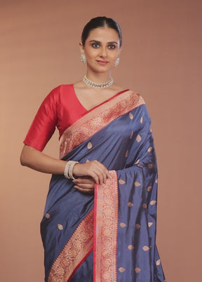 Blue Handloom Katan Pure Silk Saree With Blouse Piece