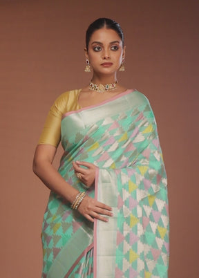 Blue Kora Silk Saree With Blouse Piece