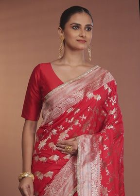Red Katan Silk Saree With Blouse Piece