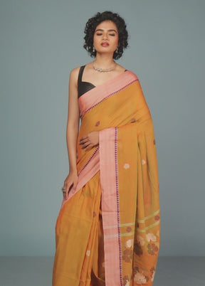 Yellow Matka Silk Saree With Blouse Piece
