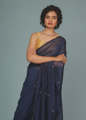Blue Cotton Saree With Blouse Piece