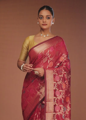 Red Kora Silk Saree With Blouse Piece