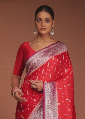 Red Katan Silk Saree With Blouse Piece