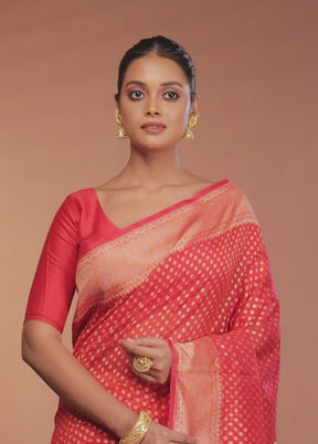 Red Kora Silk Saree With Blouse Piece