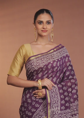 Blue Chanderi Silk Saree With Blouse Piece