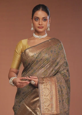 Cream Tussar Silk Saree With Blouse Piece