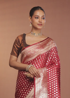 Maroon Banarasi Silk Saree With Blouse Piece