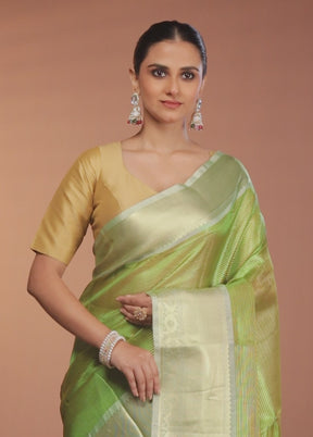 Green Tissue Silk Saree With Blouse Piece