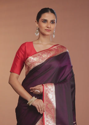 Purple Banarasi Silk Saree With Blouse Piece