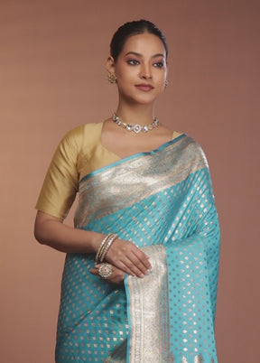 Blue Banarasi Silk Saree With Blouse Piece