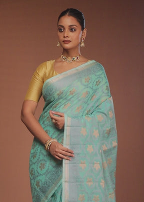 Blue Kora Silk Saree With Blouse Piece