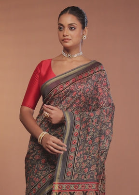 Grey Chanderi Cotton Saree With Blouse Piece