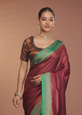 Maroon Dupion Silk Saree With Blouse Piece
