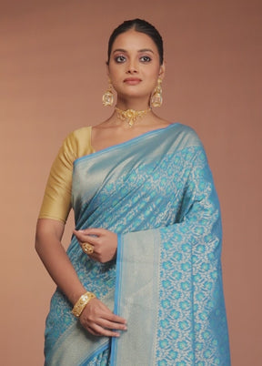 Blue Kora Silk Saree With Blouse Piece