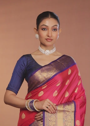 Pink Handloom Kanjivaram Pure Silk Saree With Blouse Piece