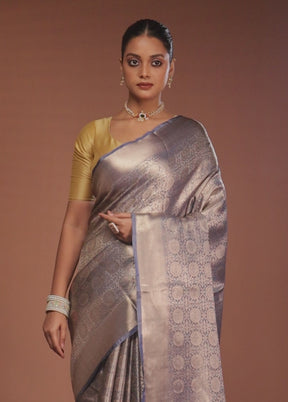 Grey Tissue Silk Saree With Blouse Piece