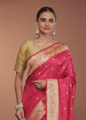 Pink Handloom Katan Pure Silk Saree With Blouse Piece