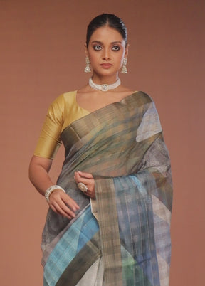 Green Tussar Silk Saree With Blouse Piece