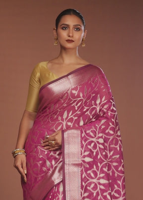 Pink Kora Silk Saree With Blouse Piece