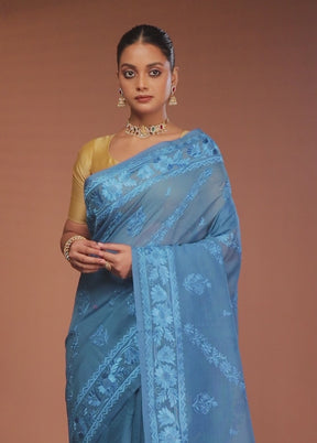 Blue Pure Cotton Saree With Blouse Piece