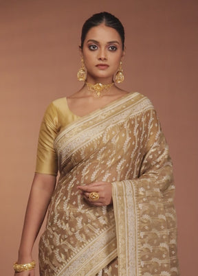 Cream Kora Silk Saree With Blouse Piece