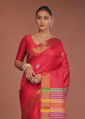 Red Handloom Kalakshetra Pure Silk Saree With Blouse Piece