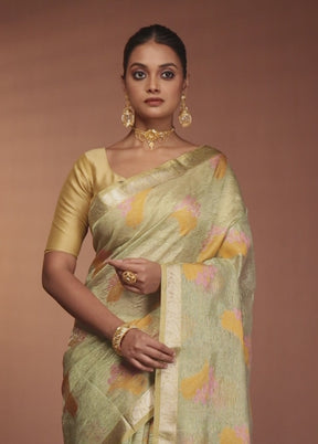Green Tissue Silk Saree With Blouse Piece