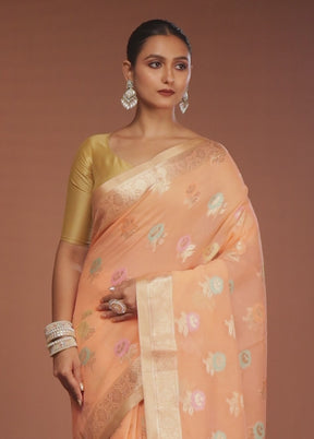 Pink Kora Silk Saree With Blouse Piece