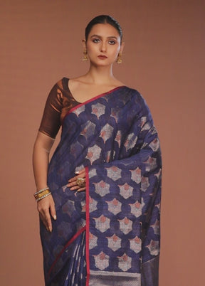 Blue Kora Silk Saree With Blouse Piece