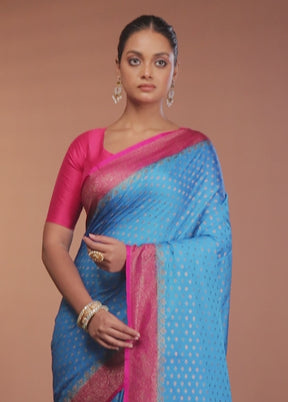 Blue Dupion Silk Saree With Blouse Piece