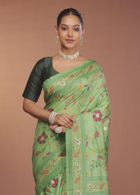 Green Dupion Silk Saree With Blouse Piece