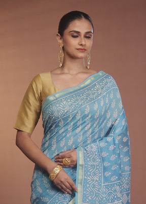Blue Chanderi Silk Saree With Blouse Piece