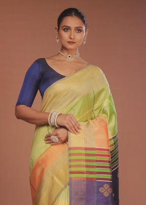Peach Handloom Kalakshetra Pure Silk Saree With Blouse Piece