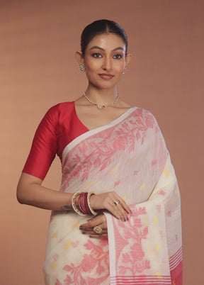 White Matka Silk Saree With Blouse Piece