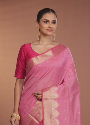 Pink Kora Silk Saree With Blouse Piece