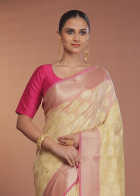 Cream Kora Silk Saree With Blouse Piece