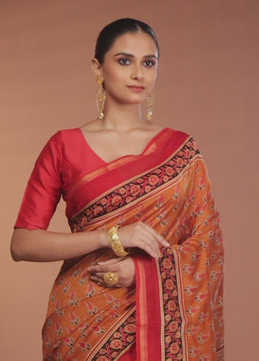 Yellow Chanderi Cotton Saree With Blouse Piece