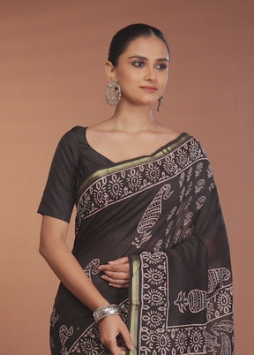 Black Chanderi Silk Saree With Blouse Piece