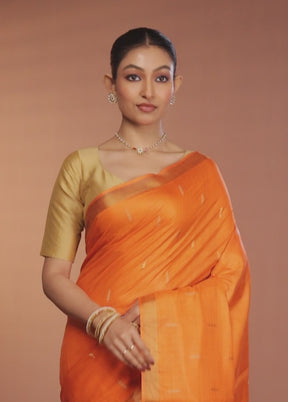 Orange Handloom Tussar Pure Silk Saree With Blouse Piece