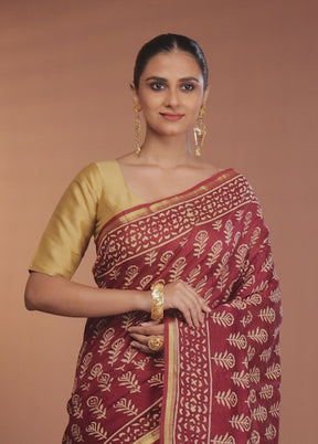Maroon Chanderi Cotton Saree With Blouse Piece