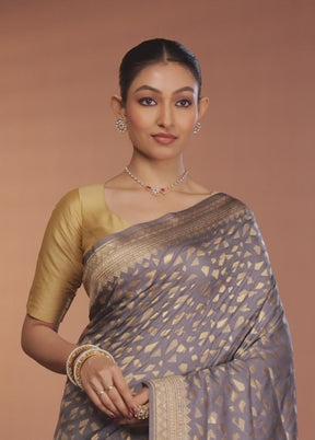 Grey Dupion Silk Saree With Blouse Piece