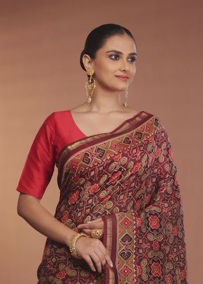 Maroon Chanderi Silk Saree With Blouse Piece