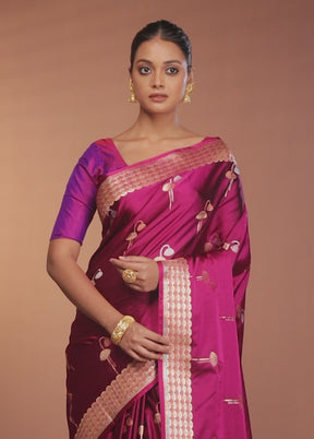 Purple Handloom Banarasi Pure Silk Saree With Blouse Piece