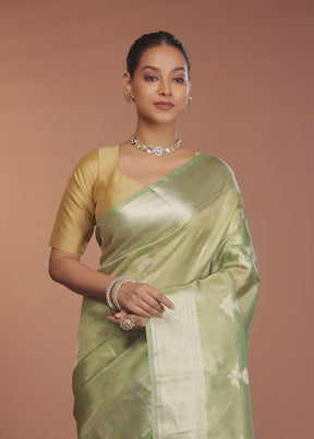 Green Tissue Silk Saree With Blouse Piece