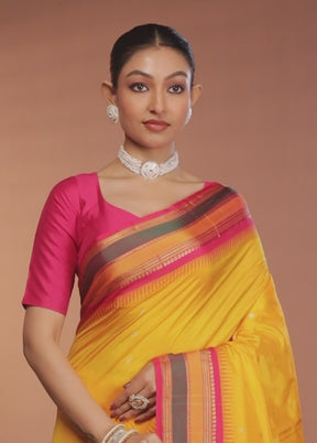 Yellow Kanjivaram Silk Saree With Blouse Piece