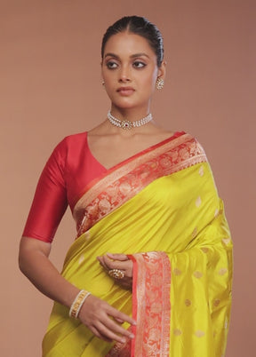 Yellow Handloom Katan Pure Silk Saree With Blouse Piece