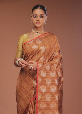 Brown Kora Silk Saree With Blouse Piece